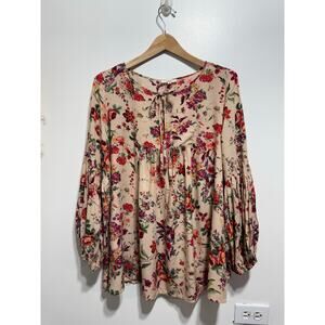 Easel Los Angeles Bohemian Floral Print Flowy Blouse Size S Long Sleeve